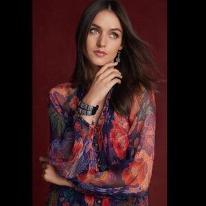 NWT Johnny Was Octavia Floral 100% Silk Blouse Ettas Garden Size Medium